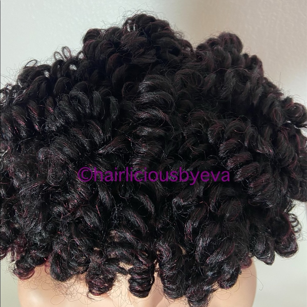 Short Curly afro wig red  burgundy black ombré - Picture 7 of 9